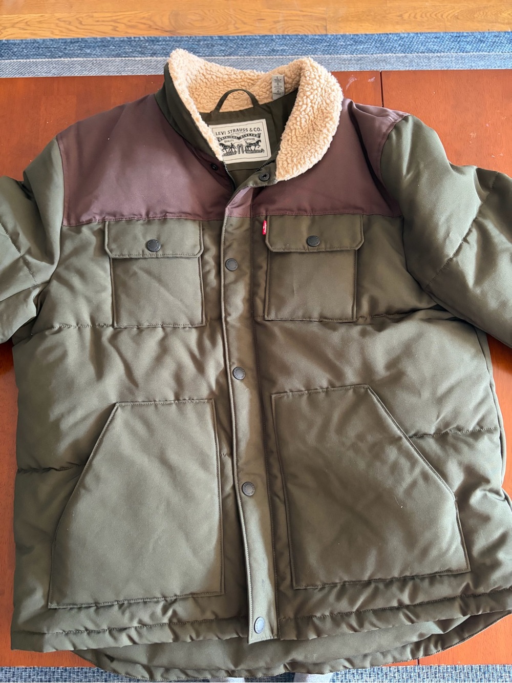 Levi's Olive & Brown Sherpa Collar Puffer Jacket